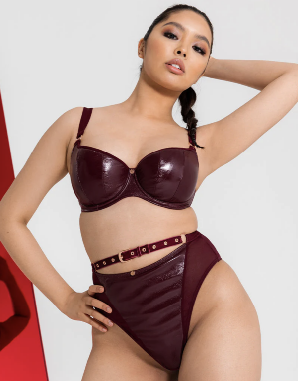 Buckle Up Padded Half Cup Bra - Oxblood